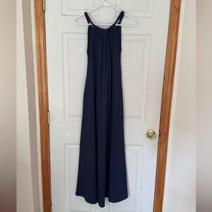 Elegant Crinkle Navy Blue Maxi Dress